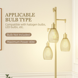 HOMCOM 170cm Industrial 3-Light Floor Lamp, Dimmable Standing Lamp with Steel Lampshades for Living Room, Bedroom, Dinging Room, Study, Gold Tone - thumbnail 7