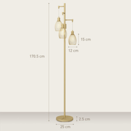 HOMCOM 170cm Industrial 3-Light Floor Lamp, Dimmable Standing Lamp with Steel Lampshades for Living Room, Bedroom, Dinging Room, Study, Gold Tone - thumbnail 3
