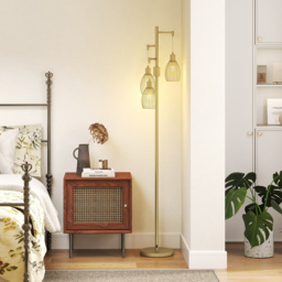 HOMCOM 170cm Industrial 3-Light Floor Lamp, Dimmable Standing Lamp with Steel Lampshades for Living Room, Bedroom, Dinging Room, Study, Gold Tone - thumbnail 9
