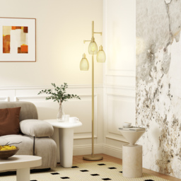 HOMCOM 170cm Industrial 3-Light Floor Lamp, Dimmable Standing Lamp with Steel Lampshades for Living Room, Bedroom, Dinging Room, Study, Gold Tone - thumbnail 2