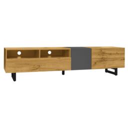 Retro TV Cabinet with Three Doors and 2 Compartments, U-Shaped Legs, TV Stand for Living Rooms, 170L x 36.5W x 42H cm, Dark Gray+Natural - Aosom UK - thumbnail 2