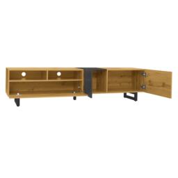 Retro TV Cabinet with Three Doors and 2 Compartments, U-Shaped Legs, TV Stand for Living Rooms, 170L x 36.5W x 42H cm, Dark Gray+Natural - Aosom UK - thumbnail 9