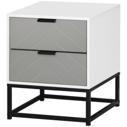HOMCOM Bedside Cabinet, 2 Drawer Storage Unit with Unique Shape & Metal Base, Nightstand for Bedroom, Living Room, Study Room, Dorm - Aosom UK - thumbnail 1