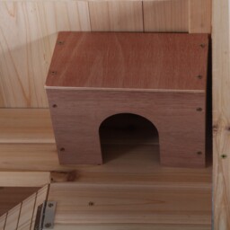 PawHut Wooden Hamster Cage, Mice Rodent Small Animals Kit Hutch, 3 Tiers Exercise Play House, with Wheels, Bottom Tray, 99 x 50 x 69 cm, Natural Wood - thumbnail 7
