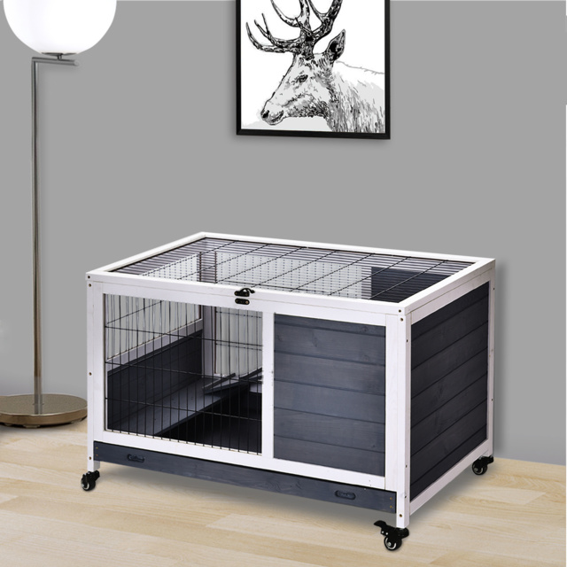 PawHut Rabbits Indoor Fir Wood Lift-Top Hutch Grey - image 1