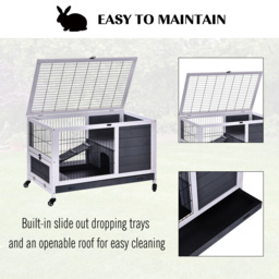 PawHut Rabbits Indoor Fir Wood Lift-Top Hutch Grey - thumbnail 6