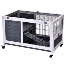 PawHut Rabbits Indoor Fir Wood Lift-Top Hutch Grey - thumbnail 2