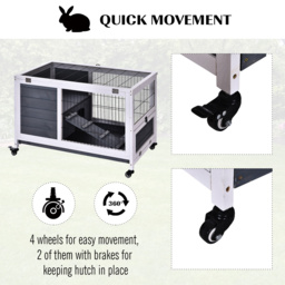 PawHut Rabbits Indoor Fir Wood Lift-Top Hutch Grey - thumbnail 7
