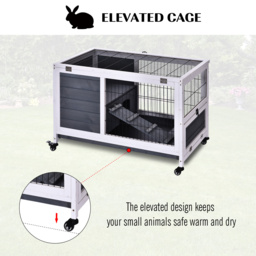 PawHut Rabbits Indoor Fir Wood Lift-Top Hutch Grey - thumbnail 5