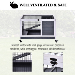 PawHut Rabbits Indoor Fir Wood Lift-Top Hutch Grey - thumbnail 4