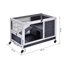 PawHut Rabbits Indoor Fir Wood Lift-Top Hutch Grey - thumbnail 3