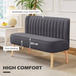 HOMCOM Modern Double Seat Sofa Loveseat Couch 2 Seater Compact Sofa Padded Linen Wood Leg, Cat Scratch Resistant, Dark Grey - Aosom UK - thumbnail 4