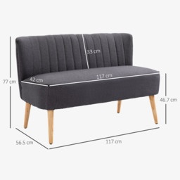 HOMCOM Modern Double Seat Sofa Loveseat Couch 2 Seater Compact Sofa Padded Linen Wood Leg, Cat Scratch Resistant, Dark Grey - Aosom UK - thumbnail 3