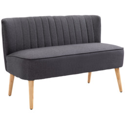HOMCOM Modern Double Seat Sofa Loveseat Couch 2 Seater Compact Sofa Padded Linen Wood Leg, Cat Scratch Resistant, Dark Grey - Aosom UK
