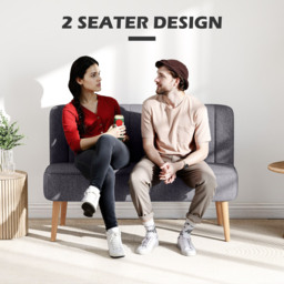 HOMCOM Modern Double Seat Sofa Loveseat Couch 2 Seater Compact Sofa Padded Linen Wood Leg, Cat Scratch Resistant, Dark Grey - Aosom UK - thumbnail 6
