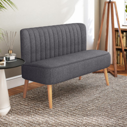 HOMCOM Modern Double Seat Sofa Loveseat Couch 2 Seater Compact Sofa Padded Linen Wood Leg, Cat Scratch Resistant, Dark Grey - Aosom UK - thumbnail 8