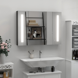 kleankin LED Bathroom Cabinet with Mirror, Wall Mounted Dimmable Storage Organiser with 3 Mirrored Doors and Adjustable Shelves - Aosom UK - thumbnail 2