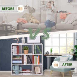 HOMCOM Wooden Cabinet Freestanding Open Cabinet with 9 Cubes, Storage for Bedroom, Living Room, Study, Office, White - Aosom UK - thumbnail 7
