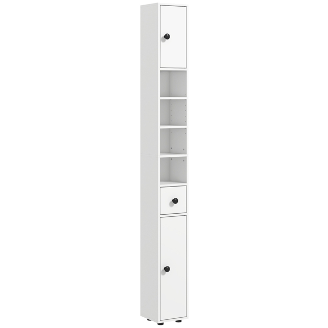 Kleankin 180cm Slim Bathroom Cabinet with 9-layered Independent Storage, Narrow Stoage Cabinet for Family-friendly Storage, White - Aosom UK - image 1