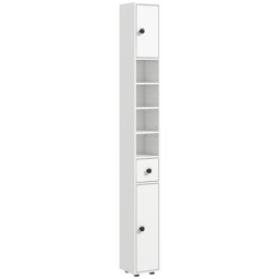Kleankin 180cm Slim Bathroom Cabinet with 9-layered Independent Storage, Narrow Stoage Cabinet for Family-friendly Storage, White - Aosom UK