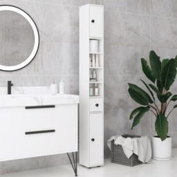 Kleankin 180cm Slim Bathroom Cabinet with 9-layered Independent Storage, Narrow Stoage Cabinet for Family-friendly Storage, White - Aosom UK - thumbnail 7