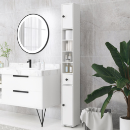Kleankin 180cm Slim Bathroom Cabinet with 9-layered Independent Storage, Narrow Stoage Cabinet for Family-friendly Storage, White - Aosom UK - thumbnail 2