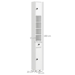 Kleankin 180cm Slim Bathroom Cabinet with 9-layered Independent Storage, Narrow Stoage Cabinet for Family-friendly Storage, White - Aosom UK - thumbnail 3