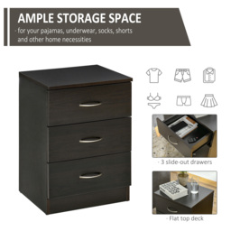 HOMCOM Three-Drawer Simple Bedside Table - Black - thumbnail 4