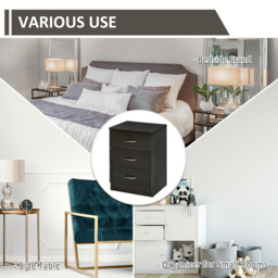 HOMCOM Three-Drawer Simple Bedside Table - Black - thumbnail 5