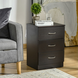 HOMCOM Three-Drawer Simple Bedside Table - Black - thumbnail 2