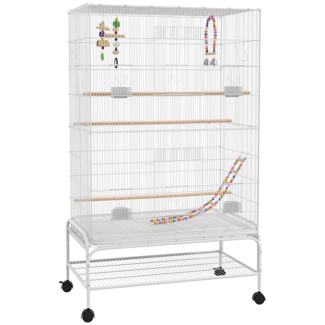 PawHut Bird Cage w/ Stand, Toys, Accessories, for Canaries, Finches, White - image 1