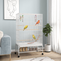 PawHut Bird Cage w/ Stand, Toys, Accessories, for Canaries, Finches, White - thumbnail 2