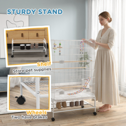 PawHut Bird Cage w/ Stand, Toys, Accessories, for Canaries, Finches, White - thumbnail 7