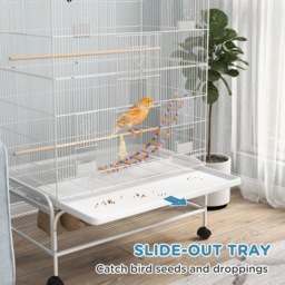 PawHut Bird Cage w/ Stand, Toys, Accessories, for Canaries, Finches, White - thumbnail 6