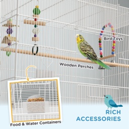 PawHut Bird Cage w/ Stand, Toys, Accessories, for Canaries, Finches, White - thumbnail 5