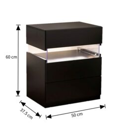 LED Bedside Table with Multi-Colour RGB Light, 3 Storage Drawers, Stylish Nightstand with Acrylic Board, 50L x 37.5W x 60H cm, Black - Aosom.UK - thumbnail 3