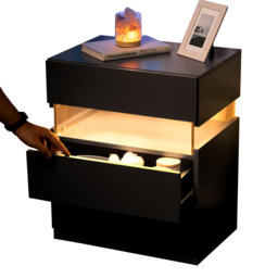 LED Bedside Table with Multi-Colour RGB Light, 3 Storage Drawers, Stylish Nightstand with Acrylic Board, 50L x 37.5W x 60H cm, Black - Aosom.UK - thumbnail 9