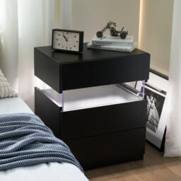 LED Bedside Table with Multi-Colour RGB Light, 3 Storage Drawers, Stylish Nightstand with Acrylic Board, 50L x 37.5W x 60H cm, Black - Aosom.UK - thumbnail 5