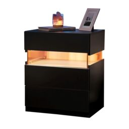 LED Bedside Table with Multi-Colour RGB Light, 3 Storage Drawers, Stylish Nightstand with Acrylic Board, 50L x 37.5W x 60H cm, Black - Aosom.UK - thumbnail 8
