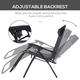 Outsunny Zero Gravity Chair Set of 2, Metal Frame Texteline Armchair Outdoor Folding and Reclining Sun Lounger with Head Pillow for Patio Decking Gardens Camping, Black - thumbnail 4