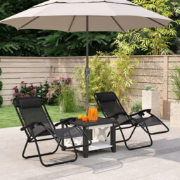 Outsunny Zero Gravity Chair Set of 2, Metal Frame Texteline Armchair Outdoor Folding and Reclining Sun Lounger with Head Pillow for Patio Decking Gardens Camping, Black - thumbnail 2