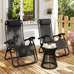 Outsunny Zero Gravity Chair Set of 2, Metal Frame Texteline Armchair Outdoor Folding and Reclining Sun Lounger with Head Pillow for Patio Decking Gardens Camping, Black - thumbnail 8