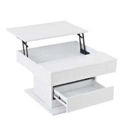360° Rotating Coffee Table with Height-Adjustable Top and Hidden Storage, Modern Centre Table for Living Rooms, 70L x 70W x 45H cm, White - Aosom UK - thumbnail 2
