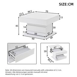 360° Rotating Coffee Table with Height-Adjustable Top and Hidden Storage, Modern Centre Table for Living Rooms, 70L x 70W x 45H cm, White - Aosom UK - thumbnail 3