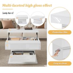 360° Rotating Coffee Table with Height-Adjustable Top and Hidden Storage, Modern Centre Table for Living Rooms, 70L x 70W x 45H cm, White - Aosom UK - thumbnail 5