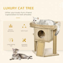 PawHut Cat Tree Tower, Kitten Climbing Activity Centre with Jute Scratching Pad, Ball Toy, Condo Perch Bed, 40 x 40 x 57 cm, Coffee - Aosom UK - thumbnail 4