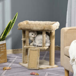 PawHut Cat Tree Tower, Kitten Climbing Activity Centre with Jute Scratching Pad, Ball Toy, Condo Perch Bed, 40 x 40 x 57 cm, Coffee - Aosom UK - thumbnail 9