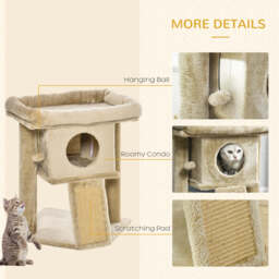PawHut Cat Tree Tower, Kitten Climbing Activity Centre with Jute Scratching Pad, Ball Toy, Condo Perch Bed, 40 x 40 x 57 cm, Coffee - Aosom UK - thumbnail 5