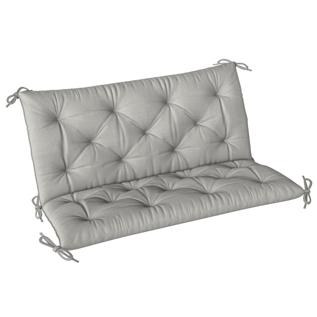 Outsunny 2 Seater Bench Pad, Garden Chair Cushion with Back and Ties for Indoor and Outdoor Use, 98 x 100 cm, Light Grey - image 1