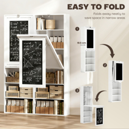 HOMCOM Fold-out Convertible Writing Desk Wall Mount Cabinet with Blackboard and Side Shelf Multi-Function Home Office Workstation, White - thumbnail 4